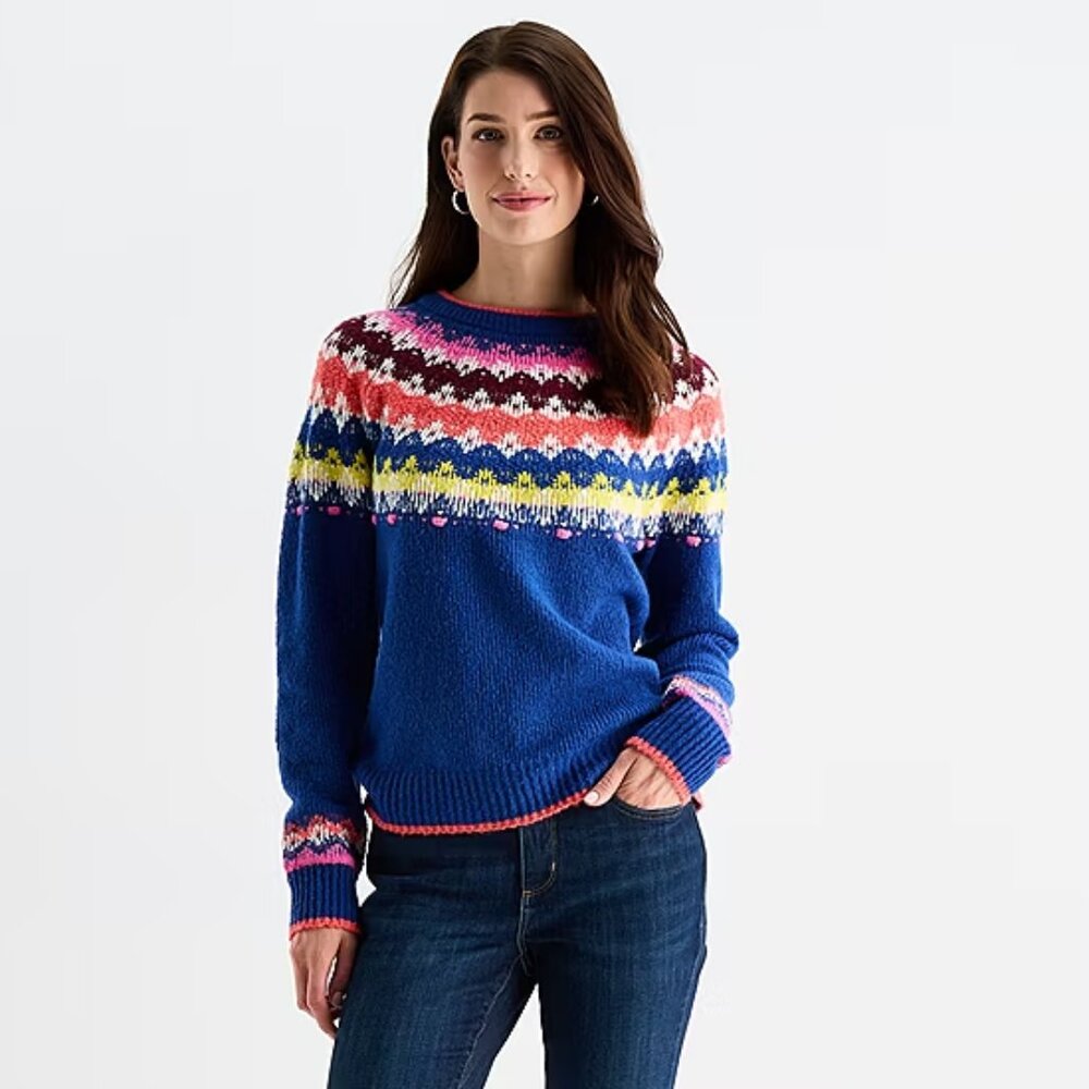 NWT, St. John's Bay Women's Crew Neck Long Sleeve Pullover Sweater, Blue